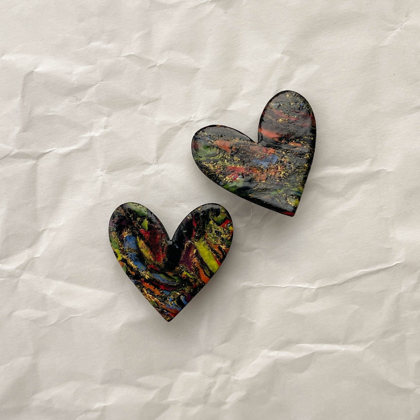 black heart with gold accents polymer clay earrings handmade in Germany